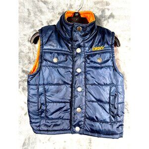 DKNY Kids Reversible Puffer Vest 2T Navy & Orange Polyester